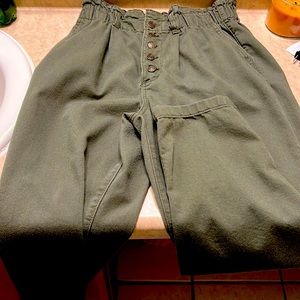 Olive green paper bag pants